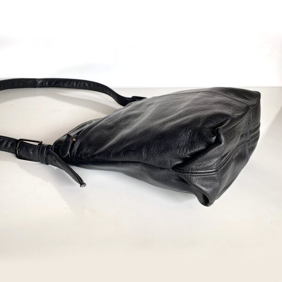 SAS Leather Bucket Handbag Shoulder Crossbody Adjustable Strap Black - Picture 13 of 16